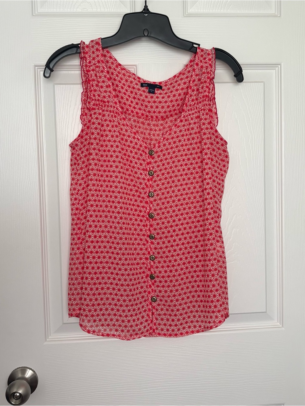 GAP Red Printed Button-Front Sleeveless Top